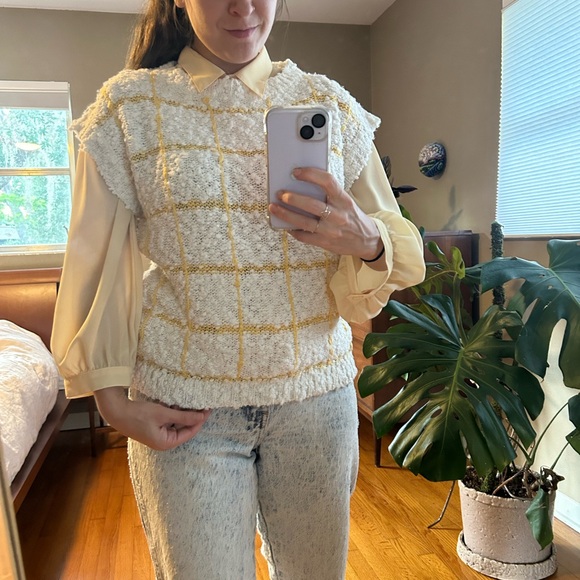 Cute vintage 1980 1990 waffle windowpane top - Picture 4 of 4